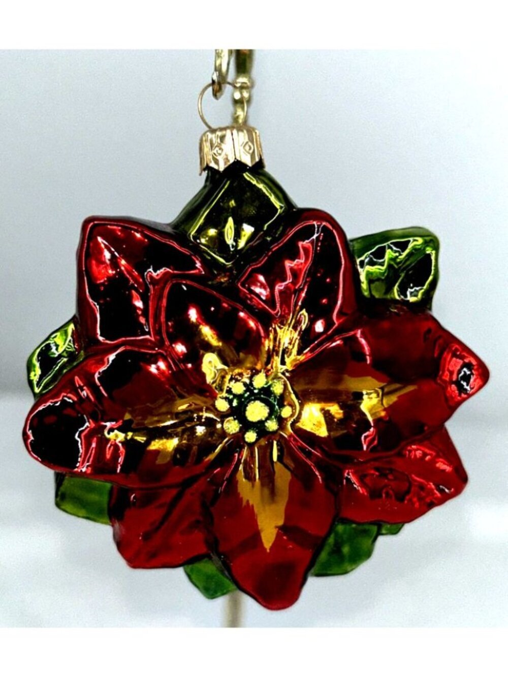 Poinsettia Christmas Ornament Hand Blown Glass 3.5 Hawaiian Flower